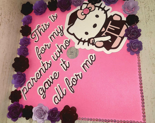 Hello kittie graduation cap topper